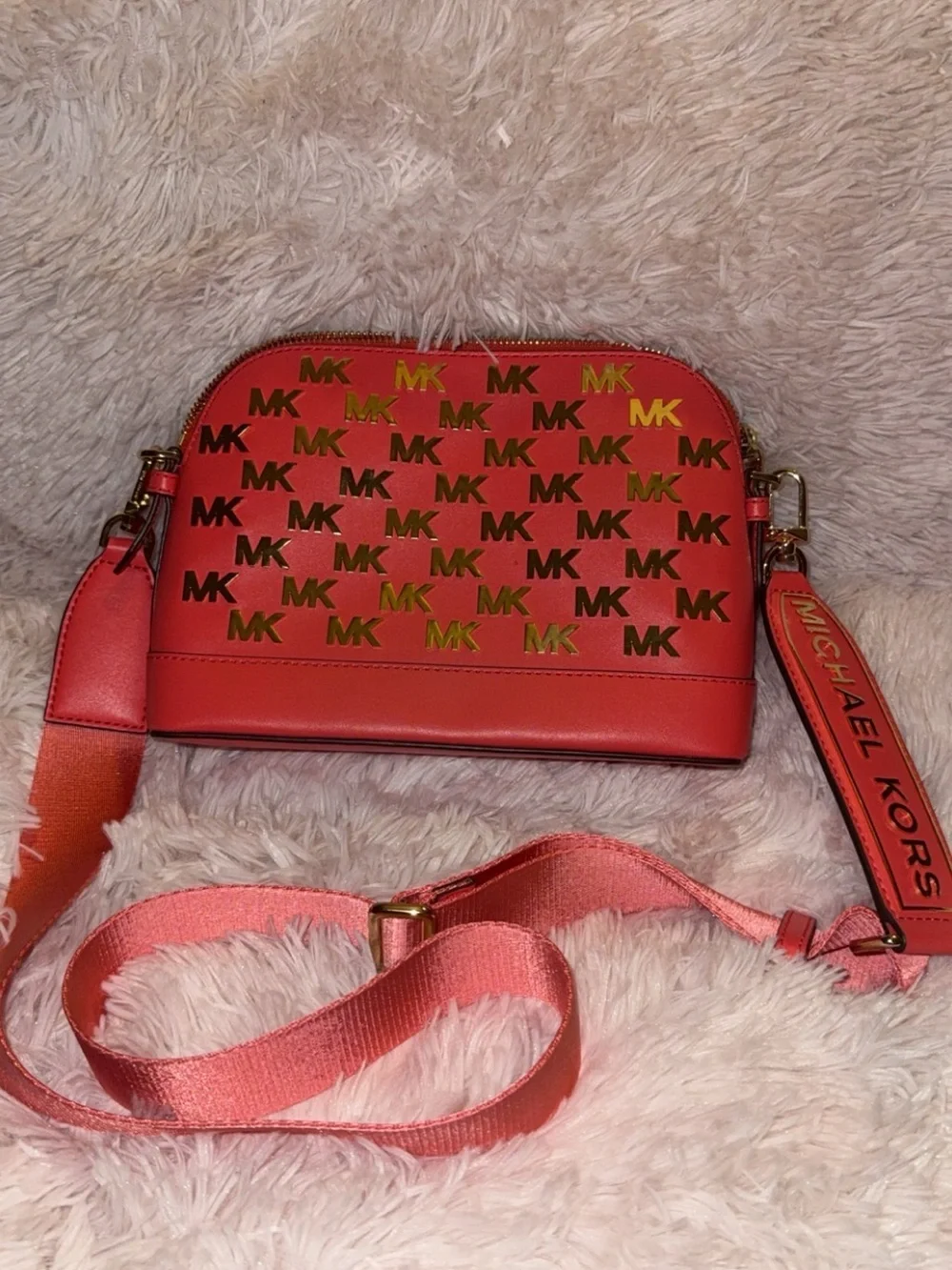Michael Kors Coral Pink MK Logo Crossbody Bag